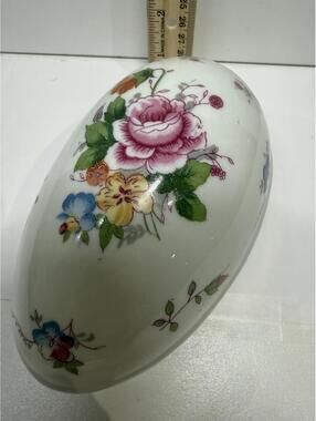 Vintage Shackman Japan Floral Porcelain Egg Trinket Box Gold Trim 6"